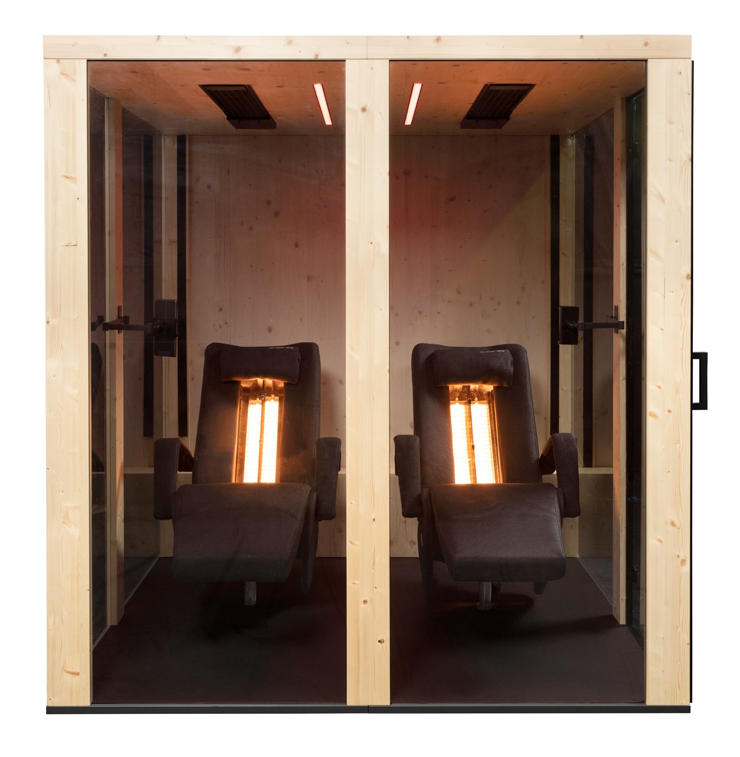 INFRAMEDIC VARIA PREMIUM 1 Doppelkabine – Frontansicht mit zwei Plätzen.